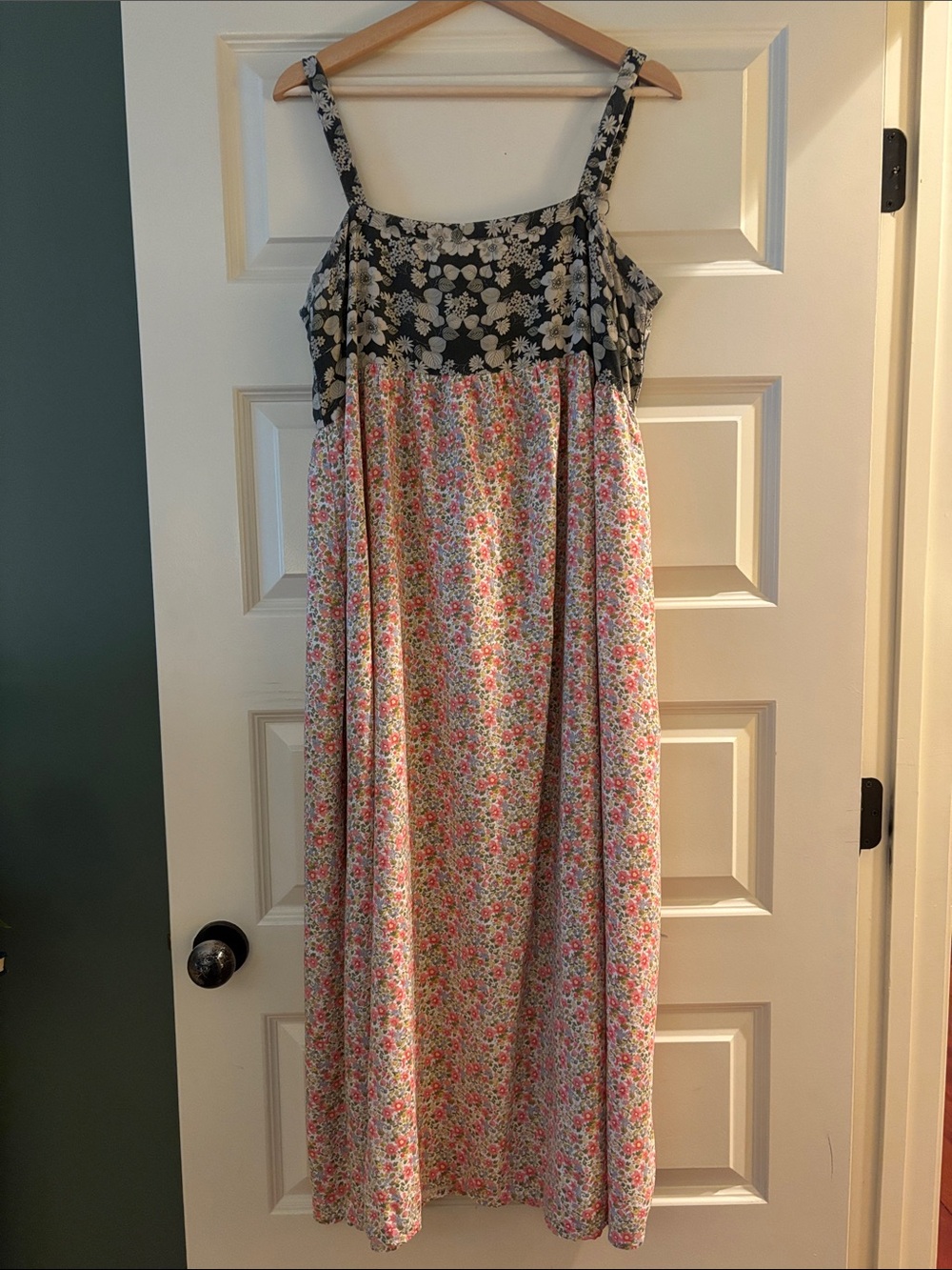 Natural Life Floral Maxi Sundress with Contrasting Floral Bodice